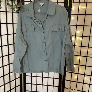 Light Sage Snap-Front Utility Shirt Jacket
